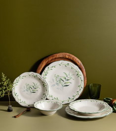 Hermia Olivessa Fulya Juego de Cena de 24 Piezas Blanco y Verde
